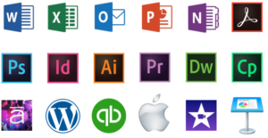 logos for excel, powerpoint, outlook, photoshop adobe